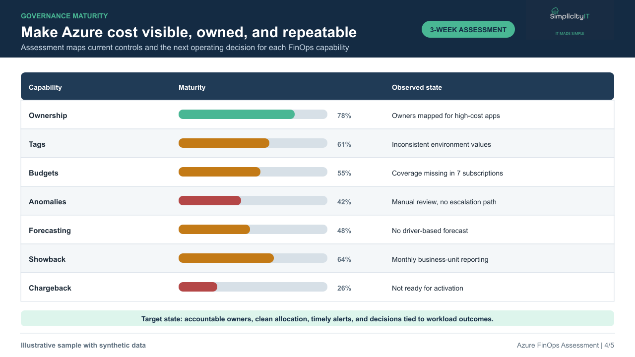 Synthetic allocation and governance maturity view.
